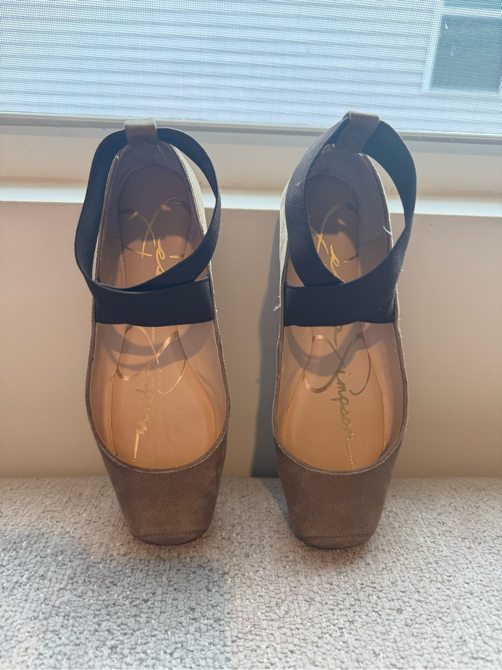 Jessica Simpson Mandalaye Ballet Flats 5.5 Brown Leather Criss Cross Ankle Strap